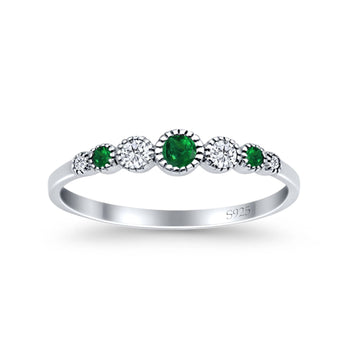 Half Eternity Band Round Simulated Green Emerald Cubic Zirconia 925 Sterling Silver (4mm)